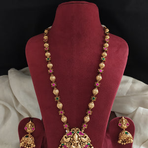Antique Lakshmi Pendant Mala Set with Floral and Golden Ball Chain