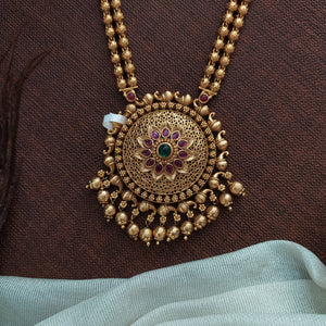 Antique Double-Layered Mala Set with Floral Pendant