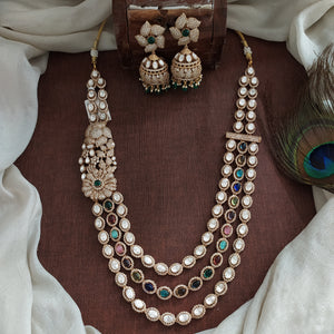 Moissanite Layered Haram Set with Matching Jhumki