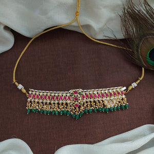 Gold Replica Jadau Kundan Choker with Bead Drops