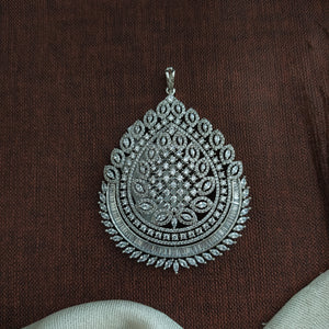 Zircon Pendant Set with Matching Studs – Full White in Rhodium Finish