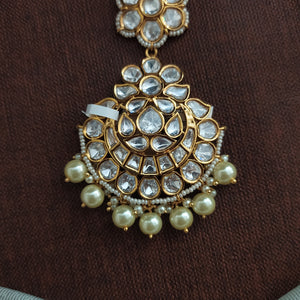 Polki Kundan White Tikka - Floral Design with Pearl Drops