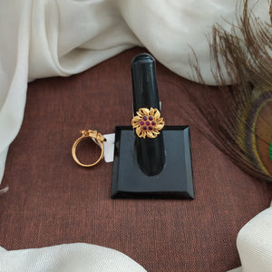 Matt Finish Floral Design Adjustable Ring