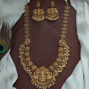 Antique Nakshi Work Lakshmi Necklace Set with Peacock Design