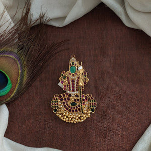 Kemp Goddess Kamakshi Pendant with Ruby, Green, and White Stones