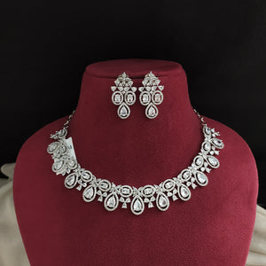 Rhodium Silver-Finish White Zircon Necklace Set