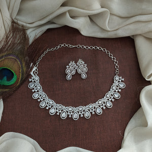 Rhodium Silver-Finish White Zircon Necklace Set