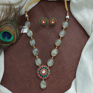 Kundan Necklace Set with Quartz Chain & Jadau Kundan Floral Pendant
