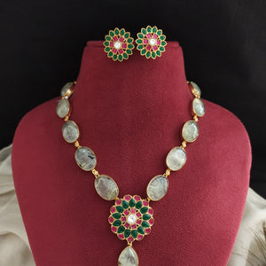 Kundan Necklace Set with Quartz Chain & Jadau Kundan Floral Pendant