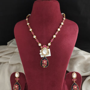 Kundan Necklace Set with Jadau Kundan, Quartz, and Moissanite Stones in White, Ruby, and Violet