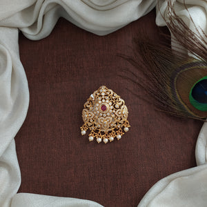 Gold-Plated Pure Silver Pendant with 92.5 Hallmark, Pearl Drops & Semi-Precious Stones