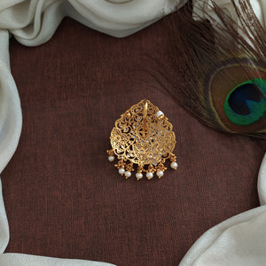 Gold-Plated Pure Silver Pendant with 92.5 Hallmark, Pearl Drops & Semi-Precious Stones