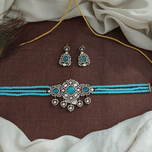 Turquoise Blue Beaded Victorian Choker Set