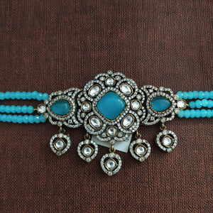 Turquoise Blue Beaded Victorian Choker Set