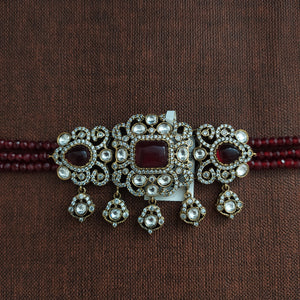 Ruby Beaded Victorian Choker Set