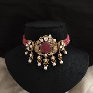 Victorian Pink Beaded Choker Set