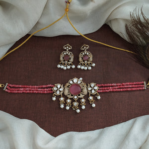 Victorian Pink Beaded Choker Set