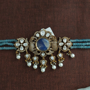 Turquoise Blue Beaded Victorian Choker Set