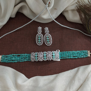 Zircon Choker Set with Mint Beads