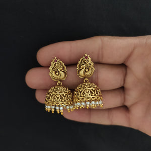 Peacock Studded Antique Jhumka