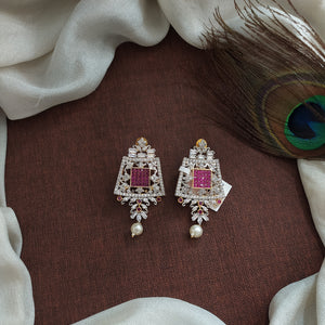 Zircon Stud Earrings – Diamond Finish (Two-Tone Gold & Silver)