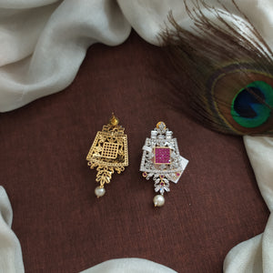 Zircon Stud Earrings – Diamond Finish (Two-Tone Gold & Silver)