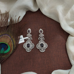 Silver Rhodium Finish Zircon Earrings – White & Violet