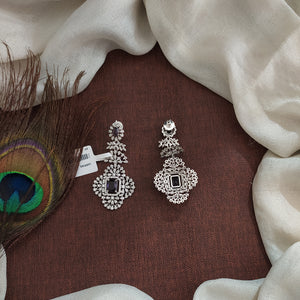 Silver Rhodium Finish Zircon Earrings – White & Violet