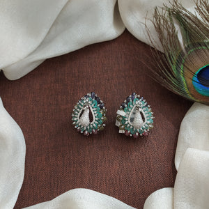 Zircon Peacock Designer Studs in Black Rhodium Finish