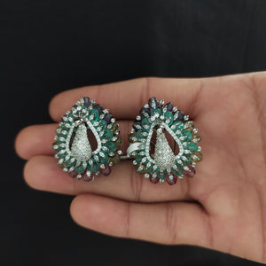 Zircon Peacock Designer Studs in Black Rhodium Finish