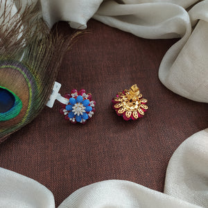 92.5 Pure Silver Zircon Stud Earrings with Beads & Micro CZ Work