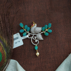 Pure Silver Peacock Pendant Set with CZ Stones Bead Work