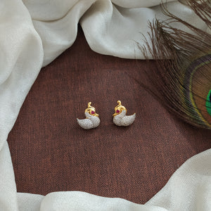 Peacock Designed Pure Silver Studs with Micro CZ and Ruby Stones