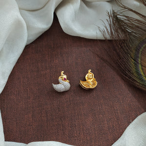 Peacock Designed Pure Silver Studs with Micro CZ and Ruby Stones