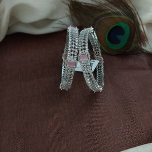 Rhodium (Silver) Zircon Bangles – Pastel Elegance