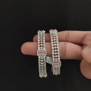 Rhodium (Silver) Zircon Bangles – Pastel Elegance