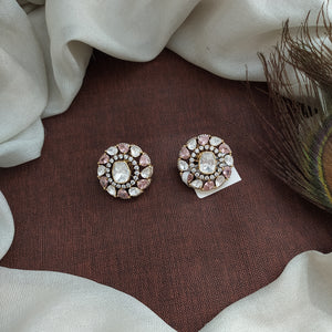 Pure Silver Moissanite Screw-Back Studs – Pink and Green with White Combinations