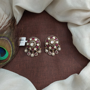 Pure Silver Moissanite Ruby Studs with Pear-Shaped Danglings