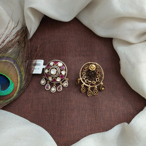 Pure Silver Moissanite Ruby Studs with Pear-Shaped Danglings