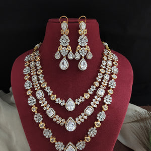 Two-Tone Diamond Finish Zircon Layered Necklace Set