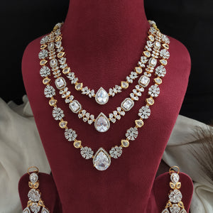 Two-Tone Diamond Finish Zircon Layered Necklace Set