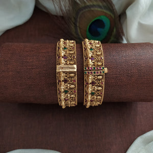 Matt Finish Lakshmi Kada Bangle with Kemp & Green Stones