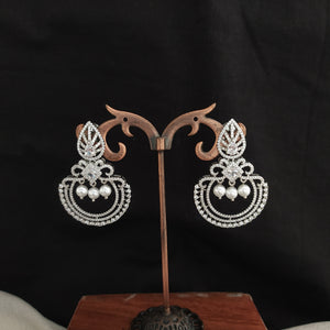 Silver Finish White Zircon Chandbali Earrings with Push Back Closure