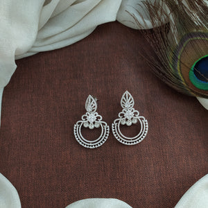 Silver Finish White Zircon Chandbali Earrings with Push Back Closure