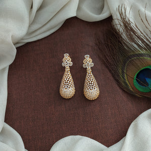 Zircon Designer Dangling Earrings – Gold & Silver (Rhodium) Finish | Multiple Color Options