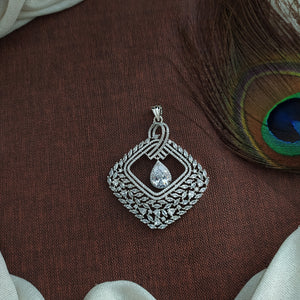 Full White Zircon Pendant Set in Silver (Rhodium) Finish