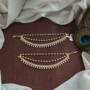 Gold-Plated Zircon Maathil with Pearl Strands – Timeless Elegance