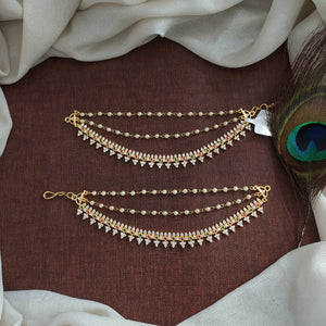 Gold-Plated Zircon Maathil with Pearl Strands – Timeless Elegance