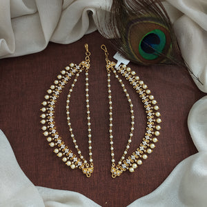 Gold-Plated Zircon Stones Matil with Pearl Strands – A Timeless Ear Chain