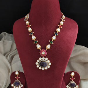 Statement Necklace Set with Real-Look Gemstones – Moissanite, Quartz, and Jadau Kundan Stones